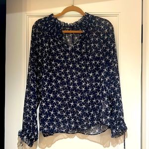 NYDJ blue, white star, print blouse, size medium